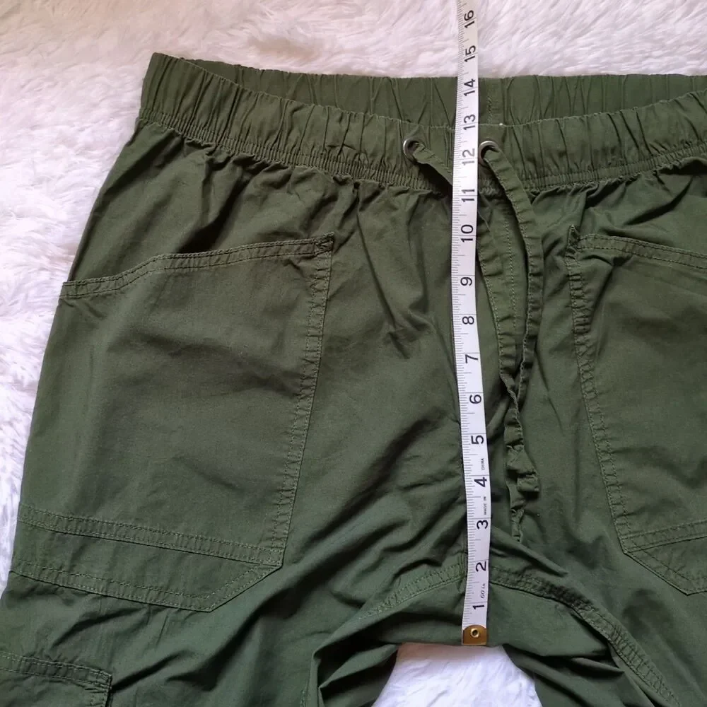 Aerie Avenue Baggy Cargo Pants Womens L Green Flame 100% Cotton Wide Leg Boho - Picture 6 of 12